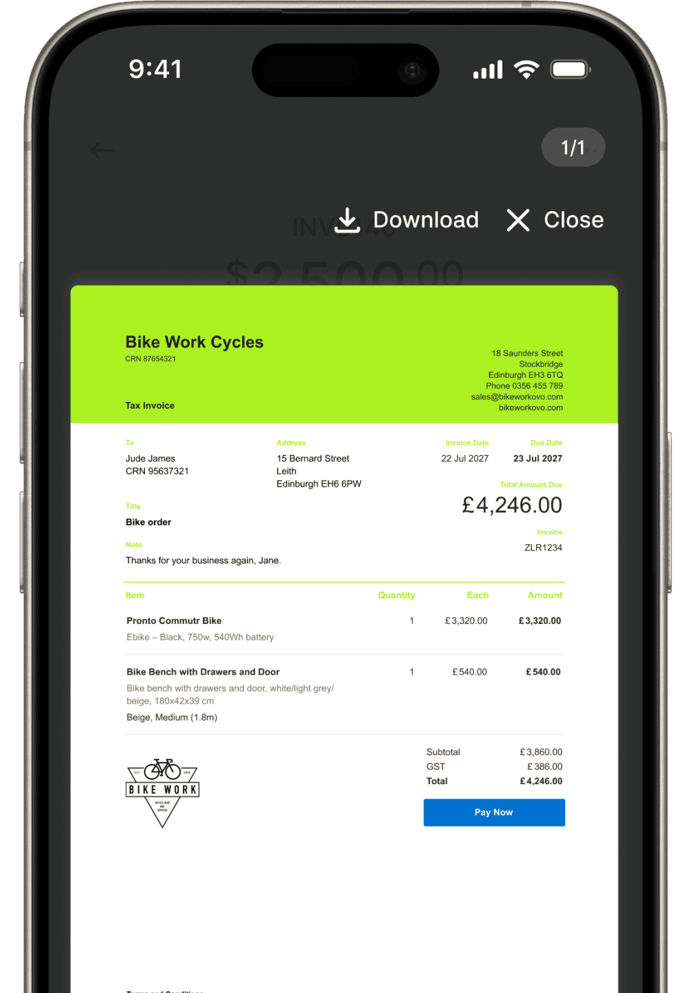 Zeller - Invoices on Zeller App, template preview
