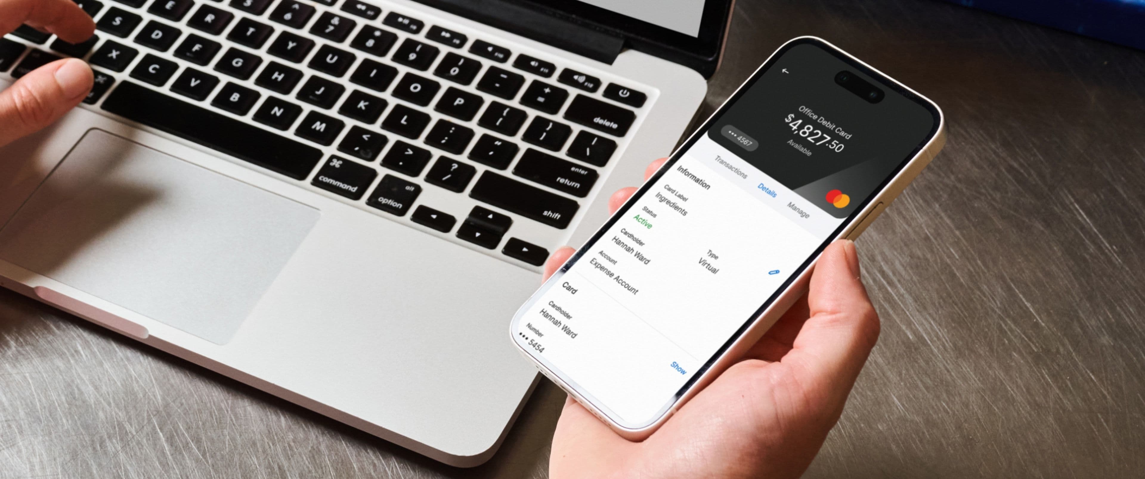 Business Debit MasterCard, virtual card, black on phone