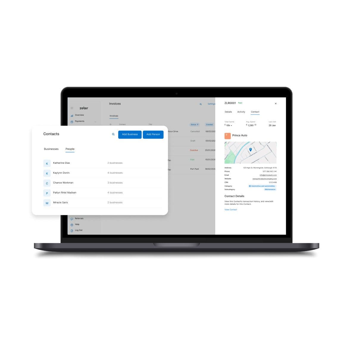 Send and track invoices by contact