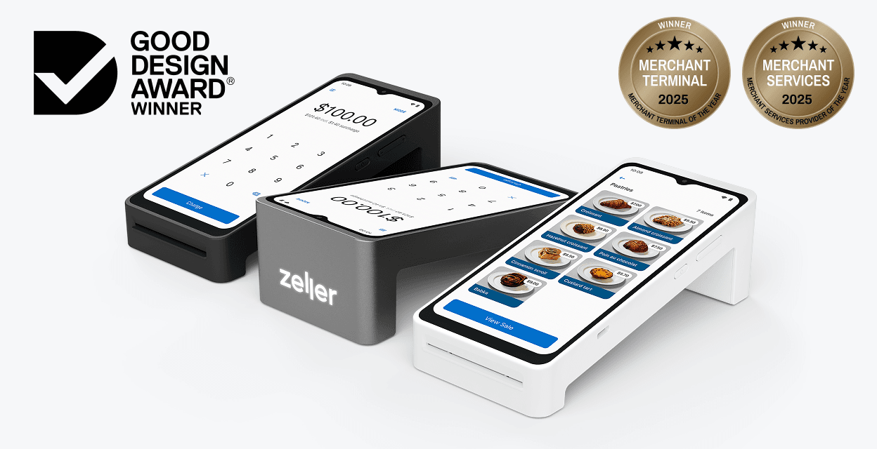 zeller terminal 2 image with good design awards and merchant terminal awards