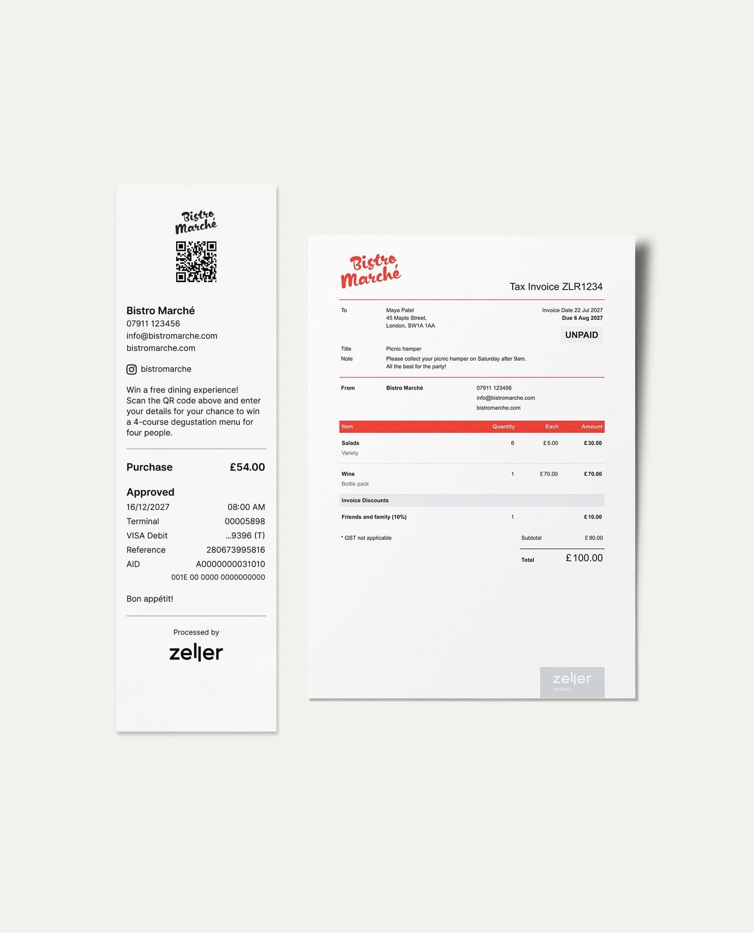 Zeller Custom receipts and invoices