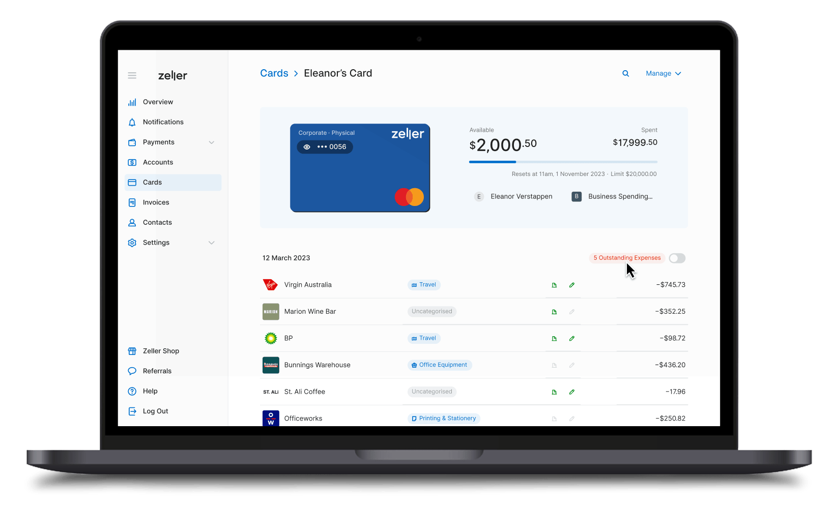 Zeller - Corporate Cards- Outstanding Expenses