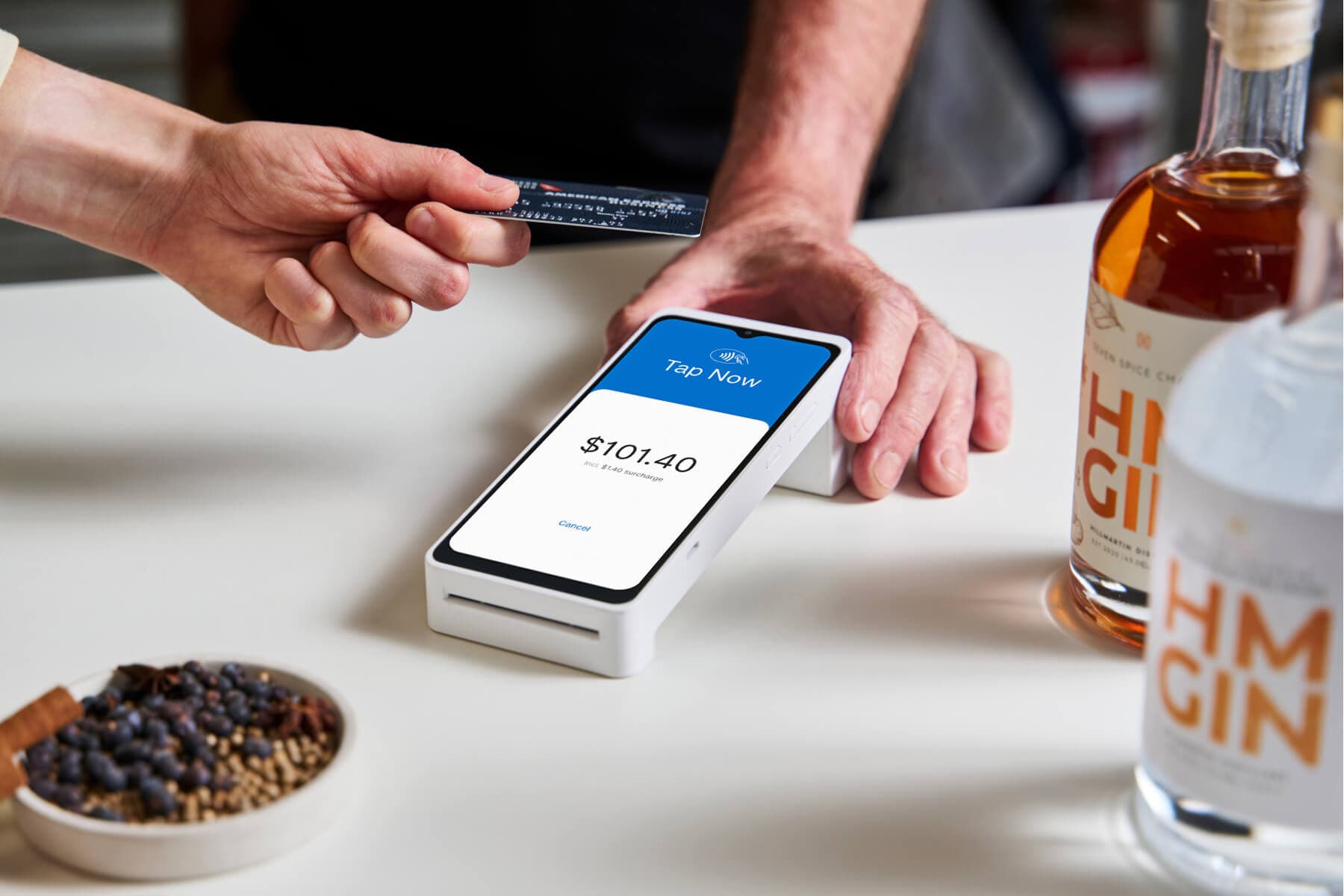 Accepting payment on Zeller Terminal 2 at Hillmartin Gin