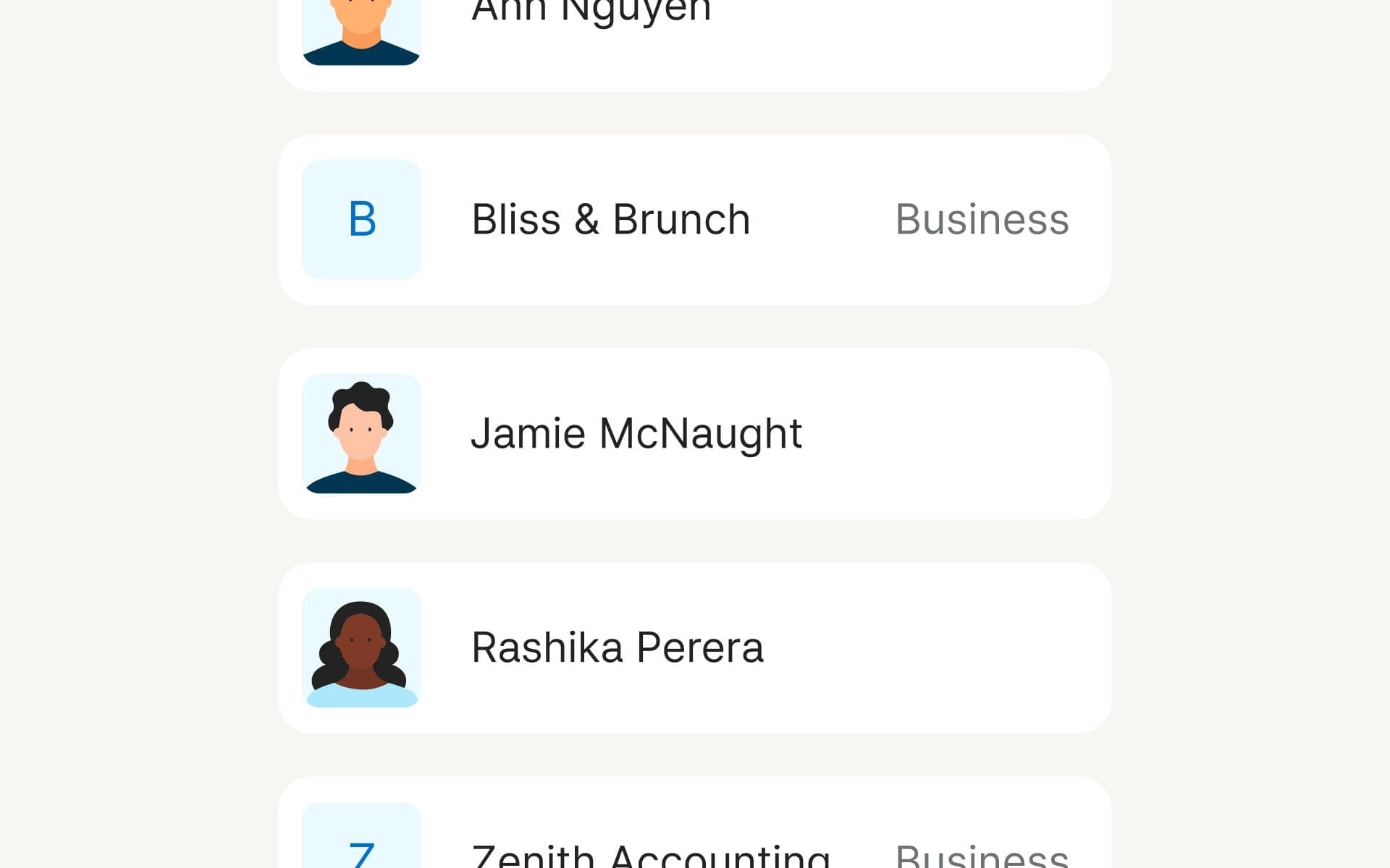 Zeller - Invoices contact list