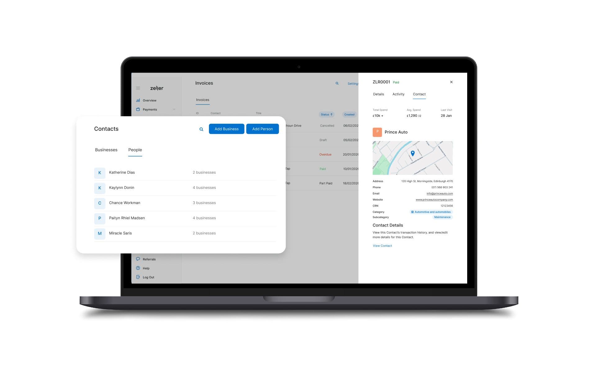 Send and track invoices by contact