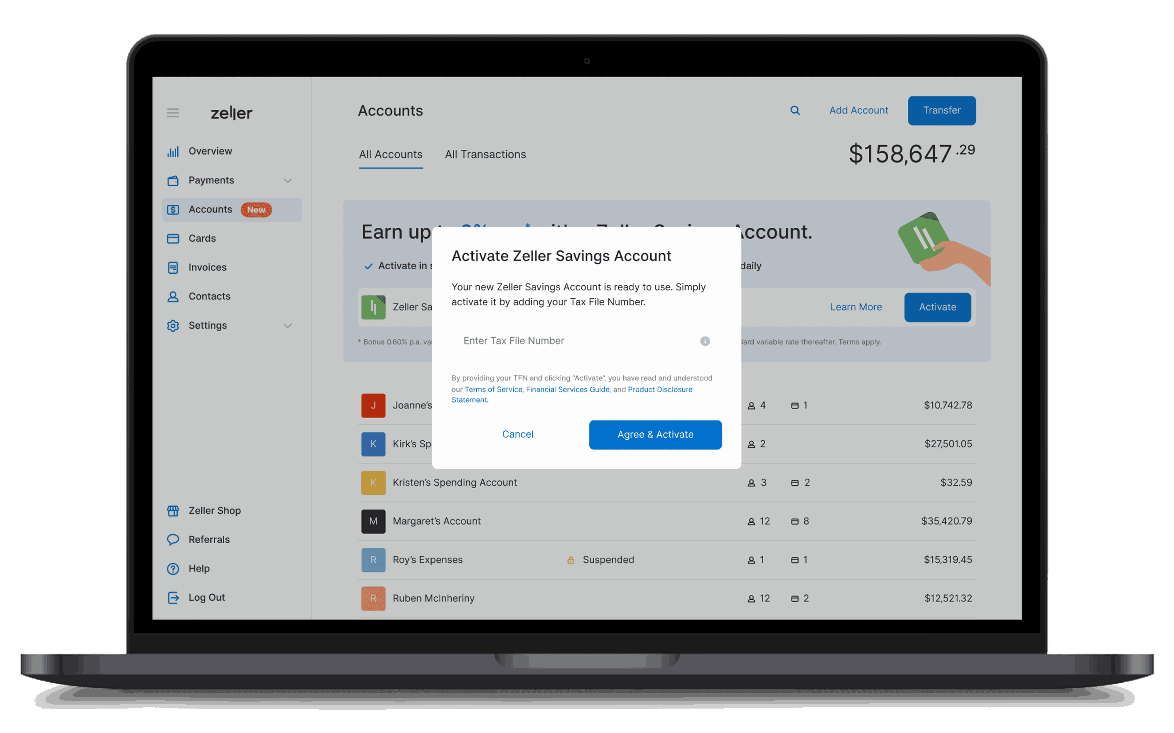 Zeller - Savings Account - Activate account