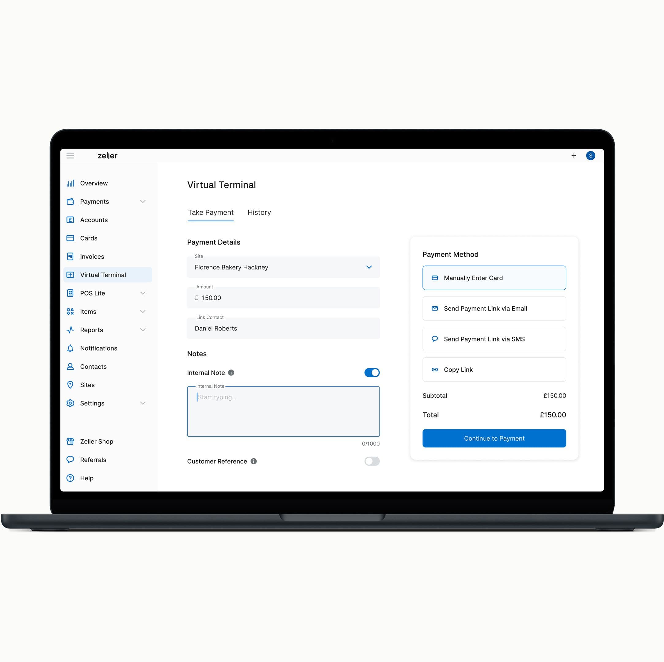Virtual Terminal - Include a note - UK