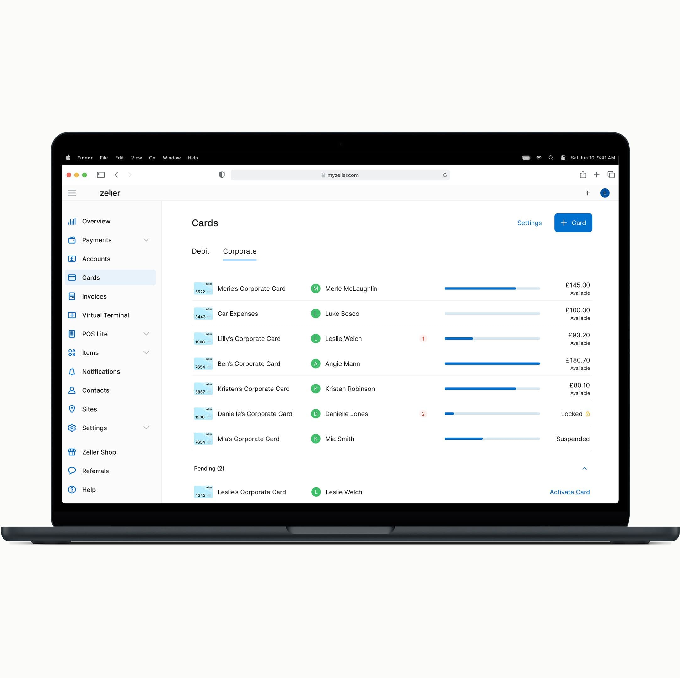 See all expense cards in one place