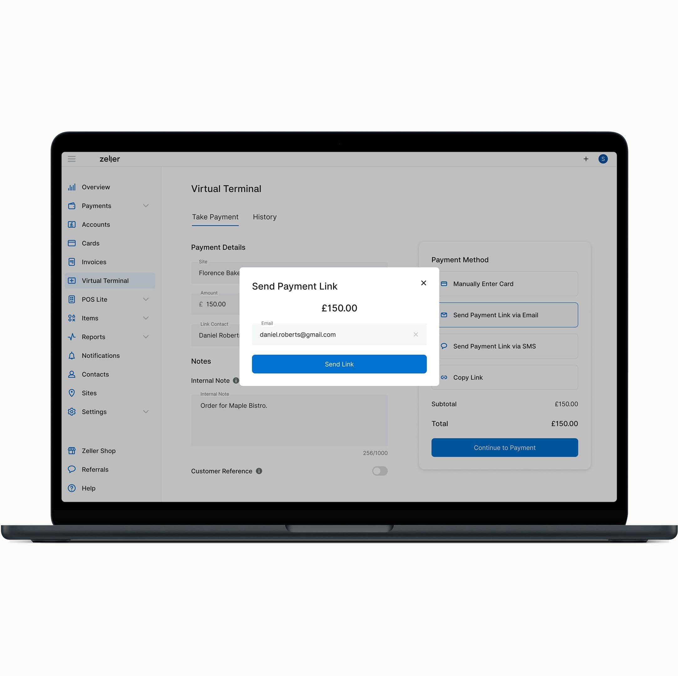 Virtual Terminal - Send via email or SMS - UK