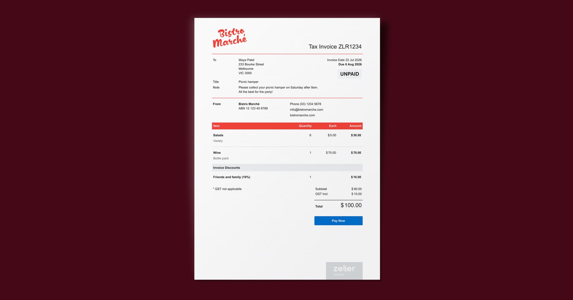 Customised Zeller Invoice