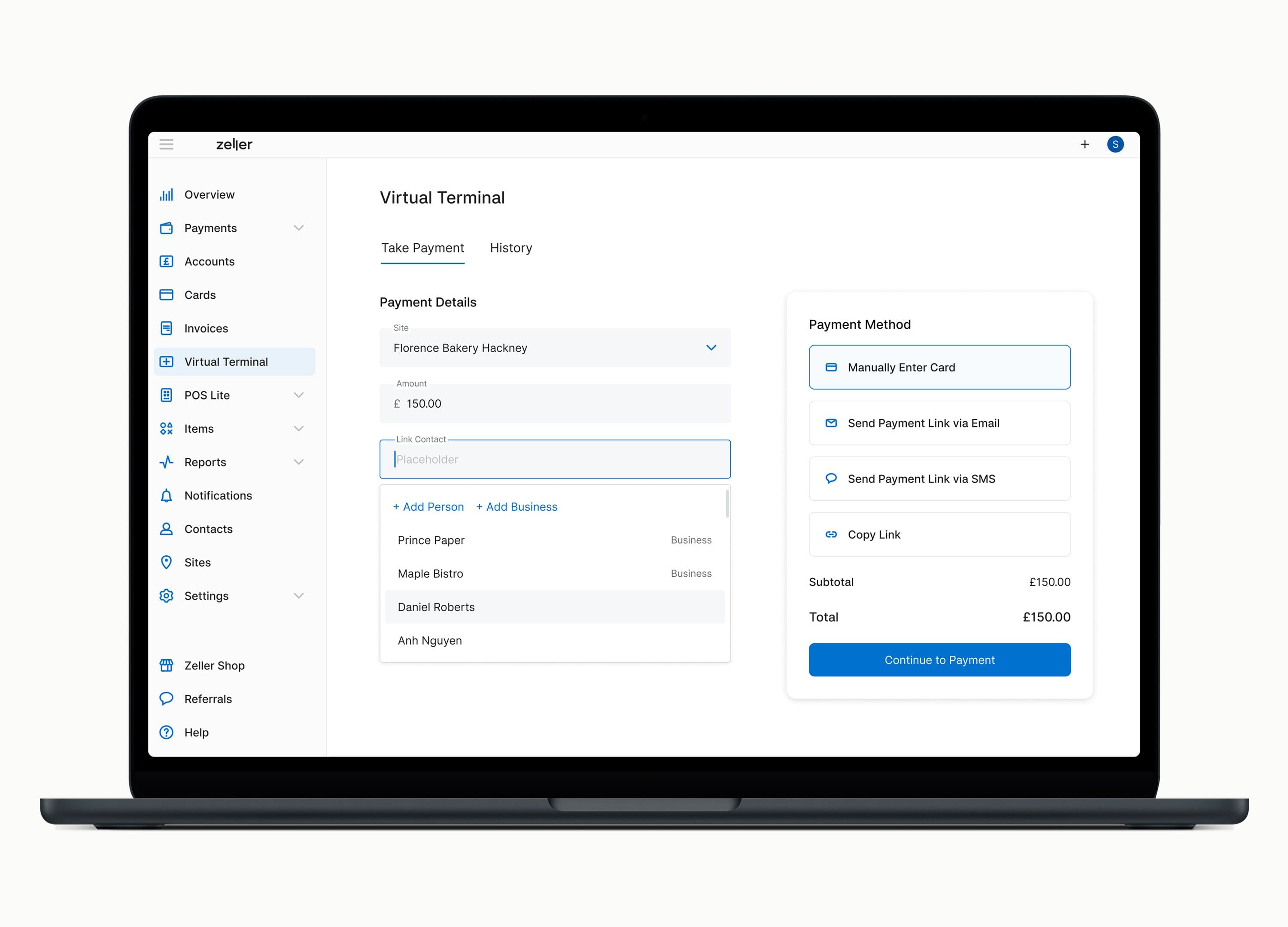 Virtual Terminal - Link a contact - UK