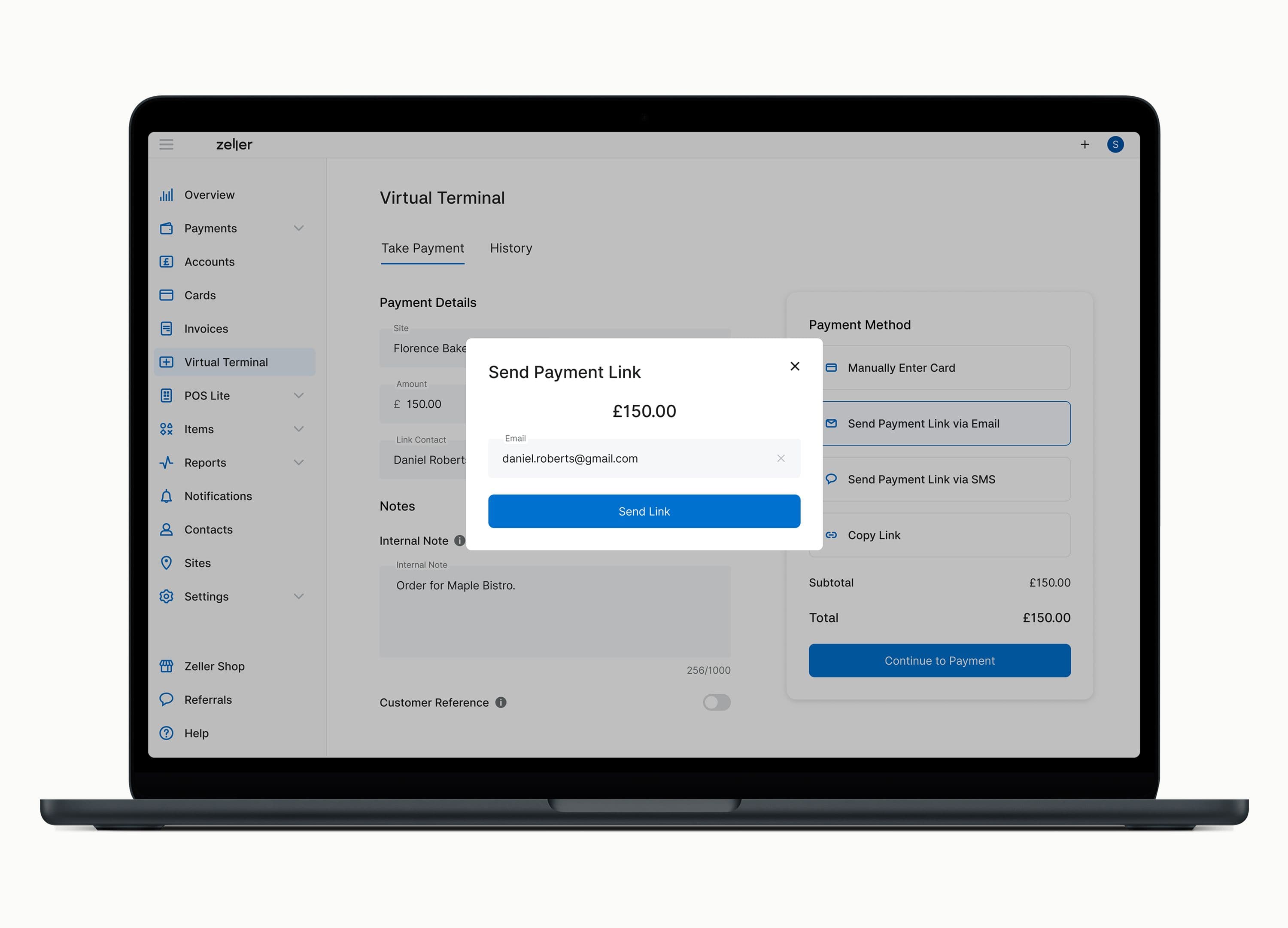 Virtual Terminal - Send via email or SMS - UK