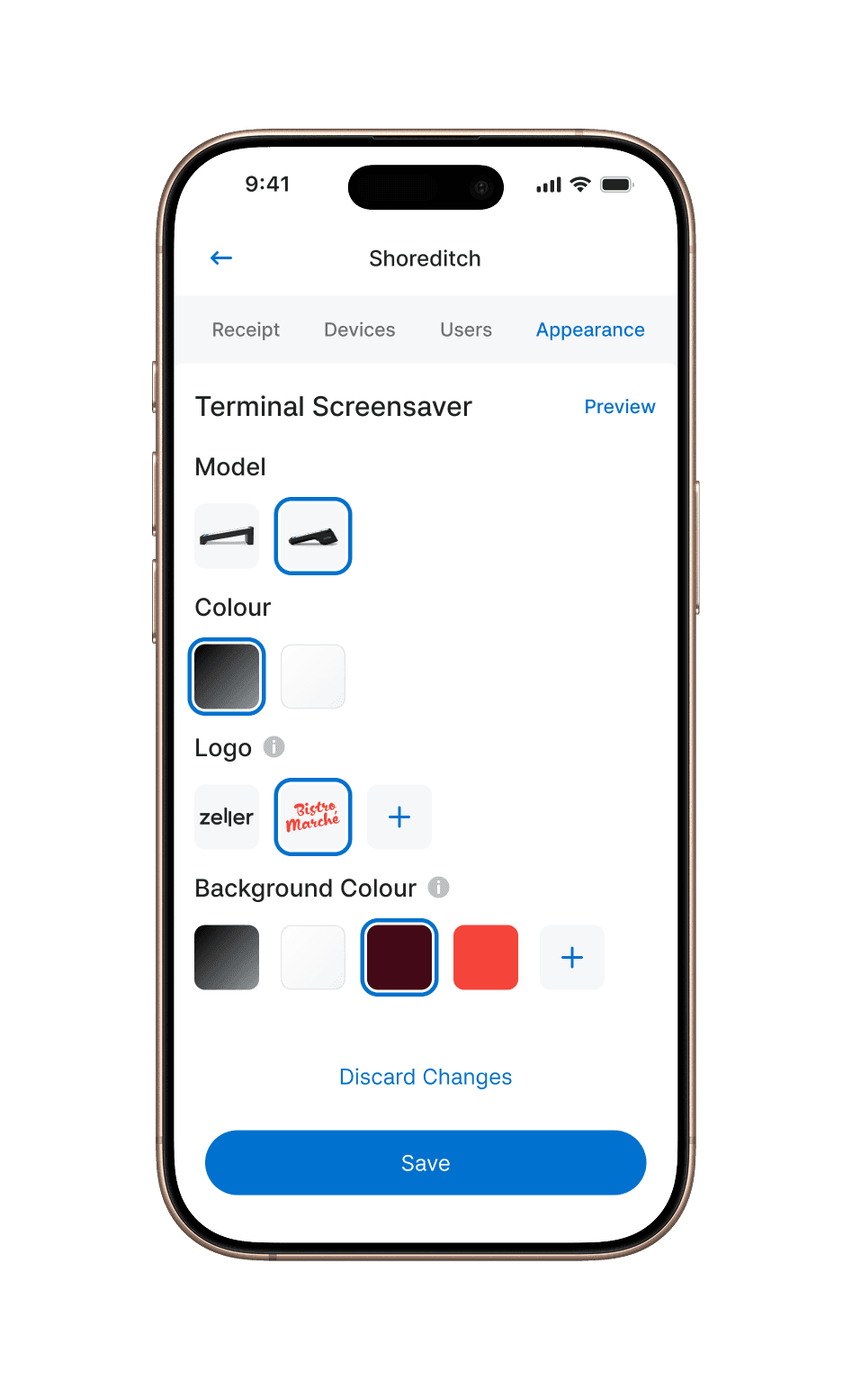 Zeller app appearance settings