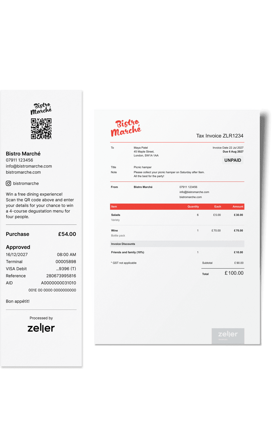 Zeller Custom receipts and invoices