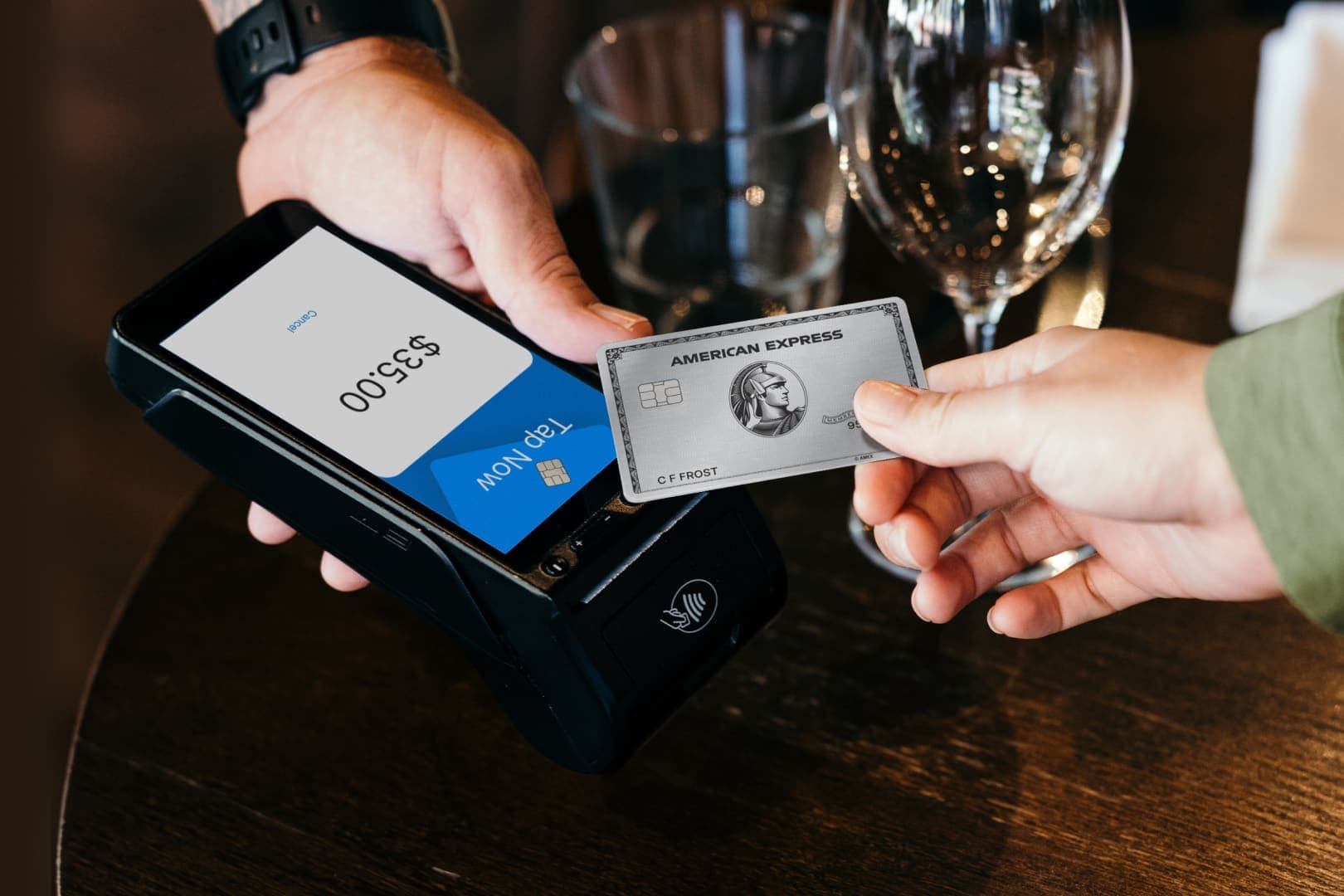 Customer making payment with AMEX card on Zeller Terminal 2