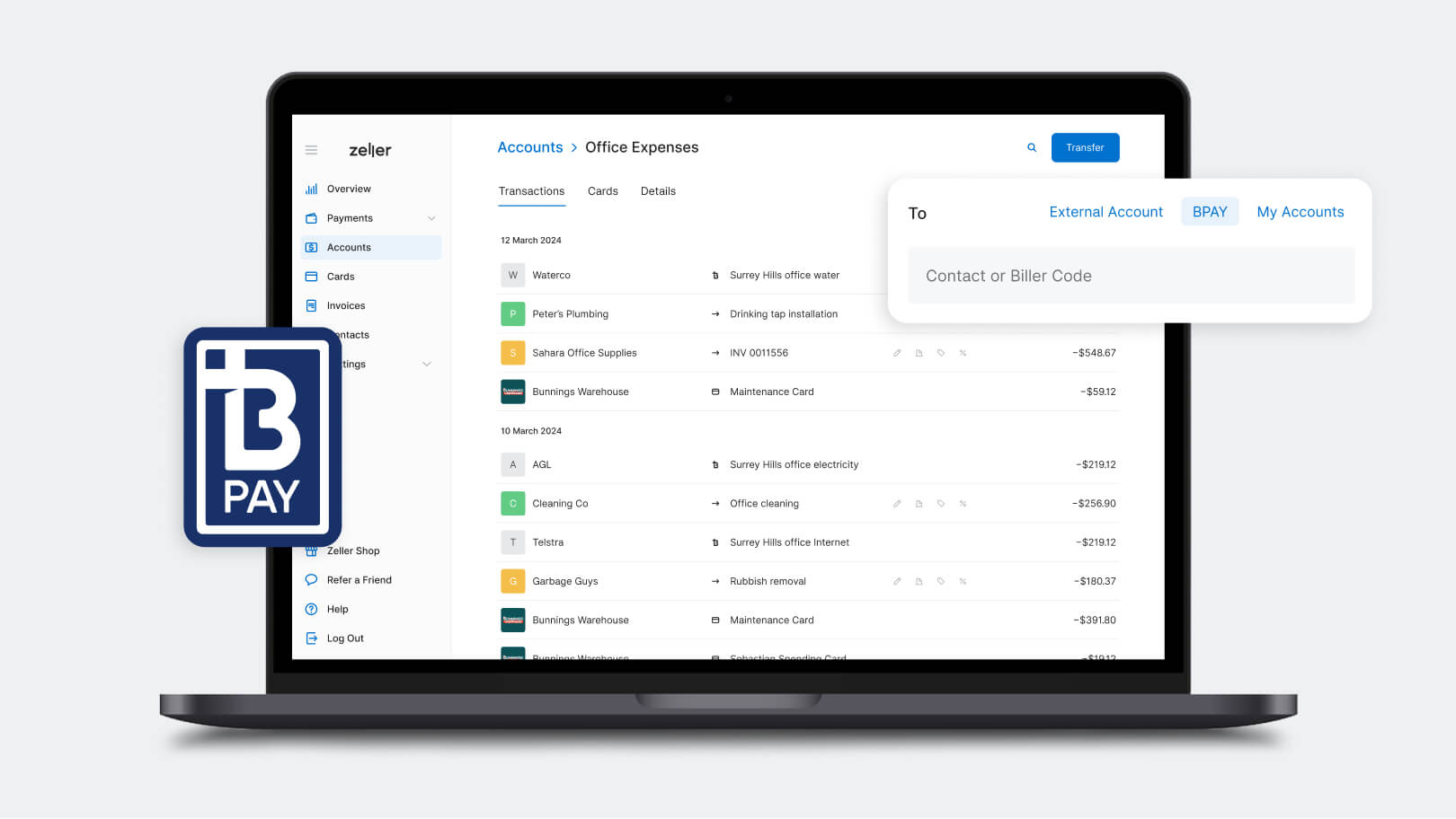 Pay bills with BPAY via Zeller Transaction Account
