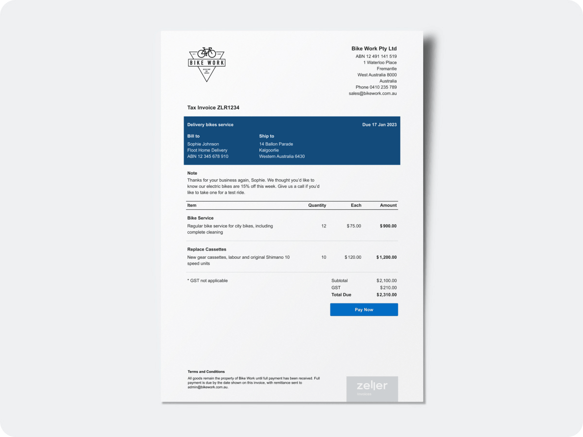Zeller custom invoice templates