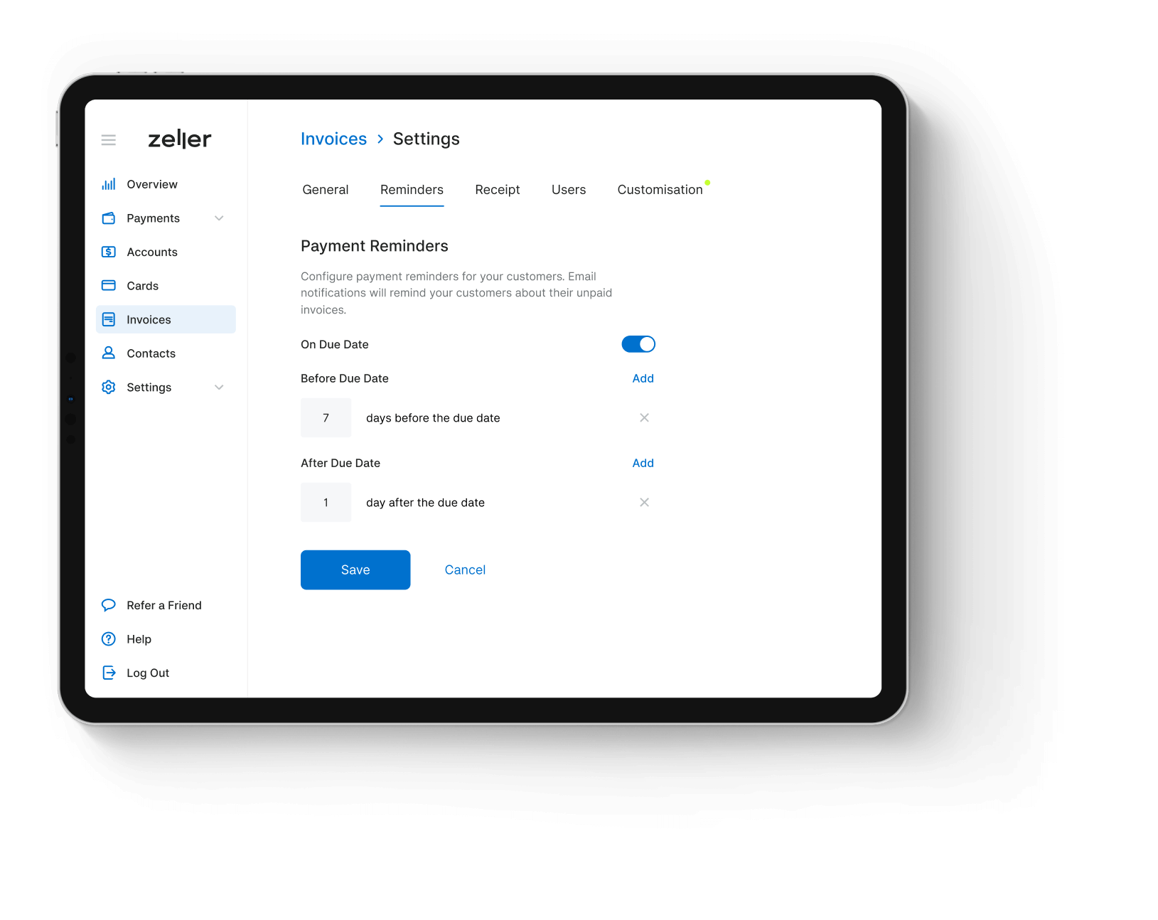 Invoices - set automatic reminders - v2