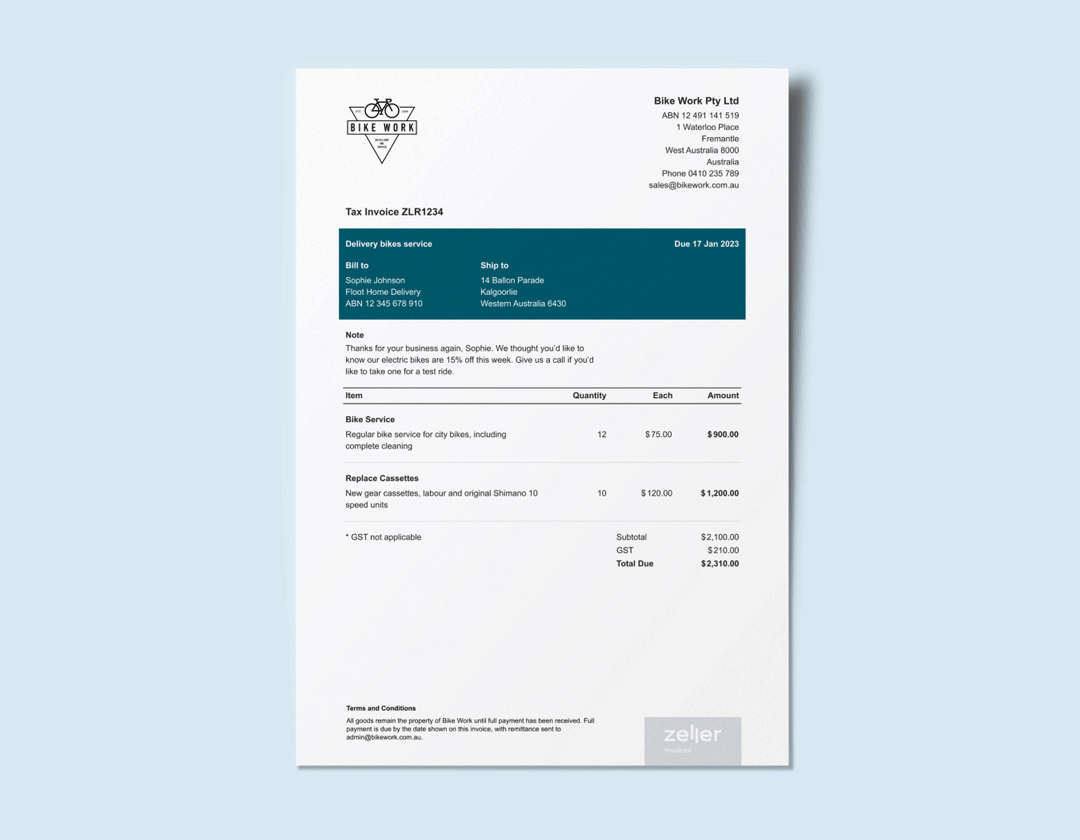 Customisable invoices